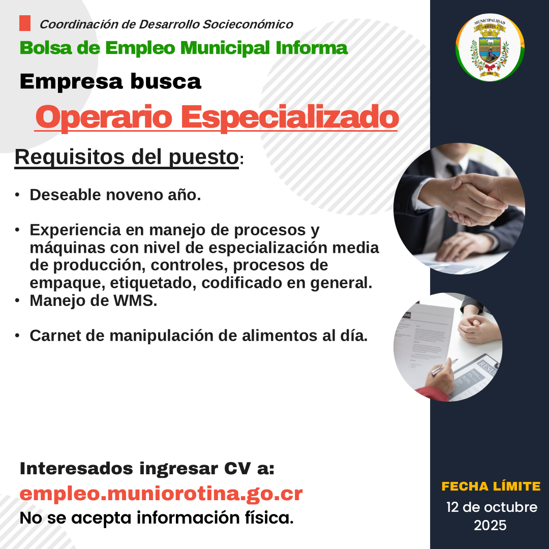 SE BUSCA OPERARIO ESPECIALIZADO